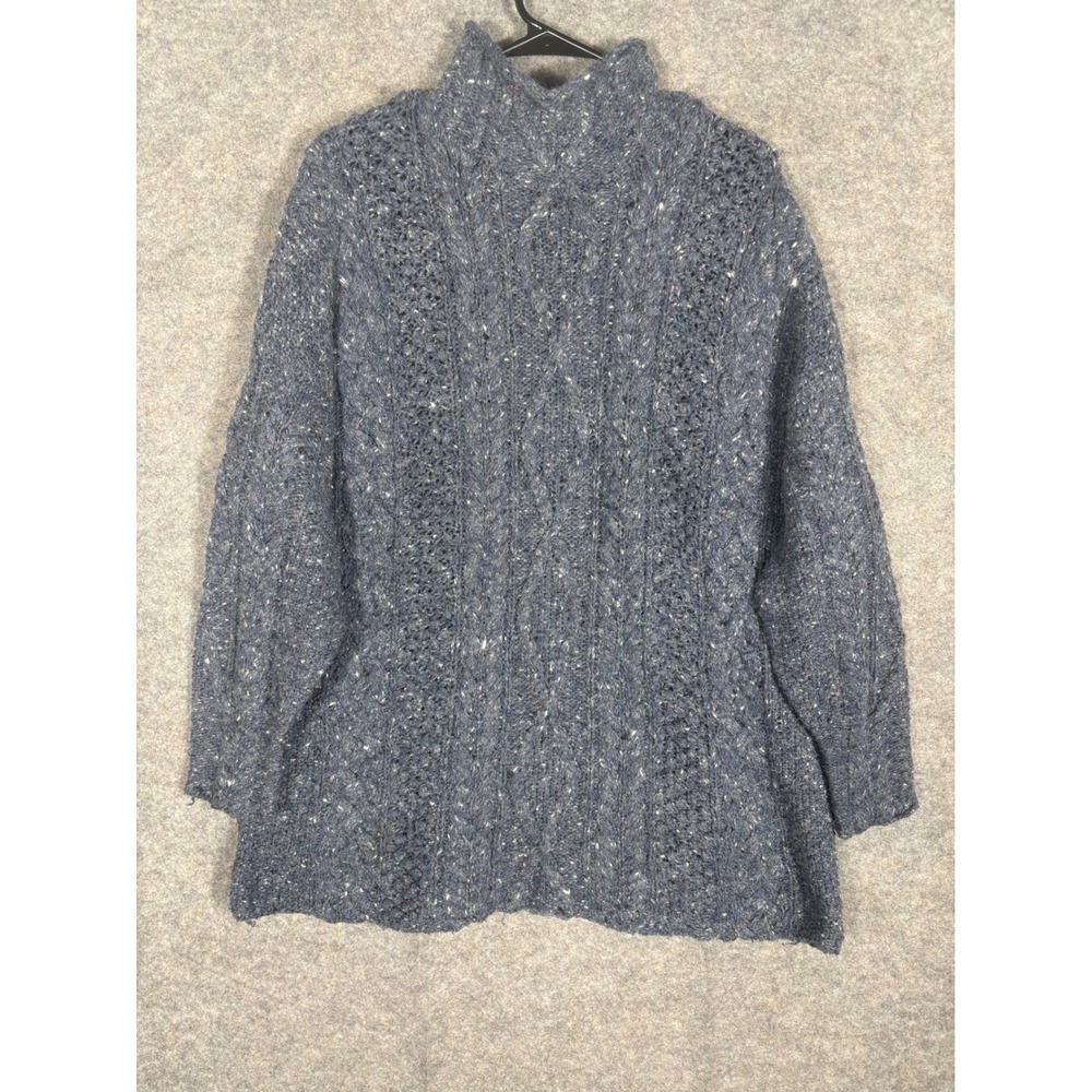 EXPRESS Tricot Handknitted Cable Knit Mock Neck Sweater Blue Speckled M Vintage